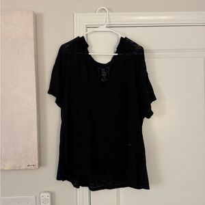 Free People Distressed Black Short Sleeve Top